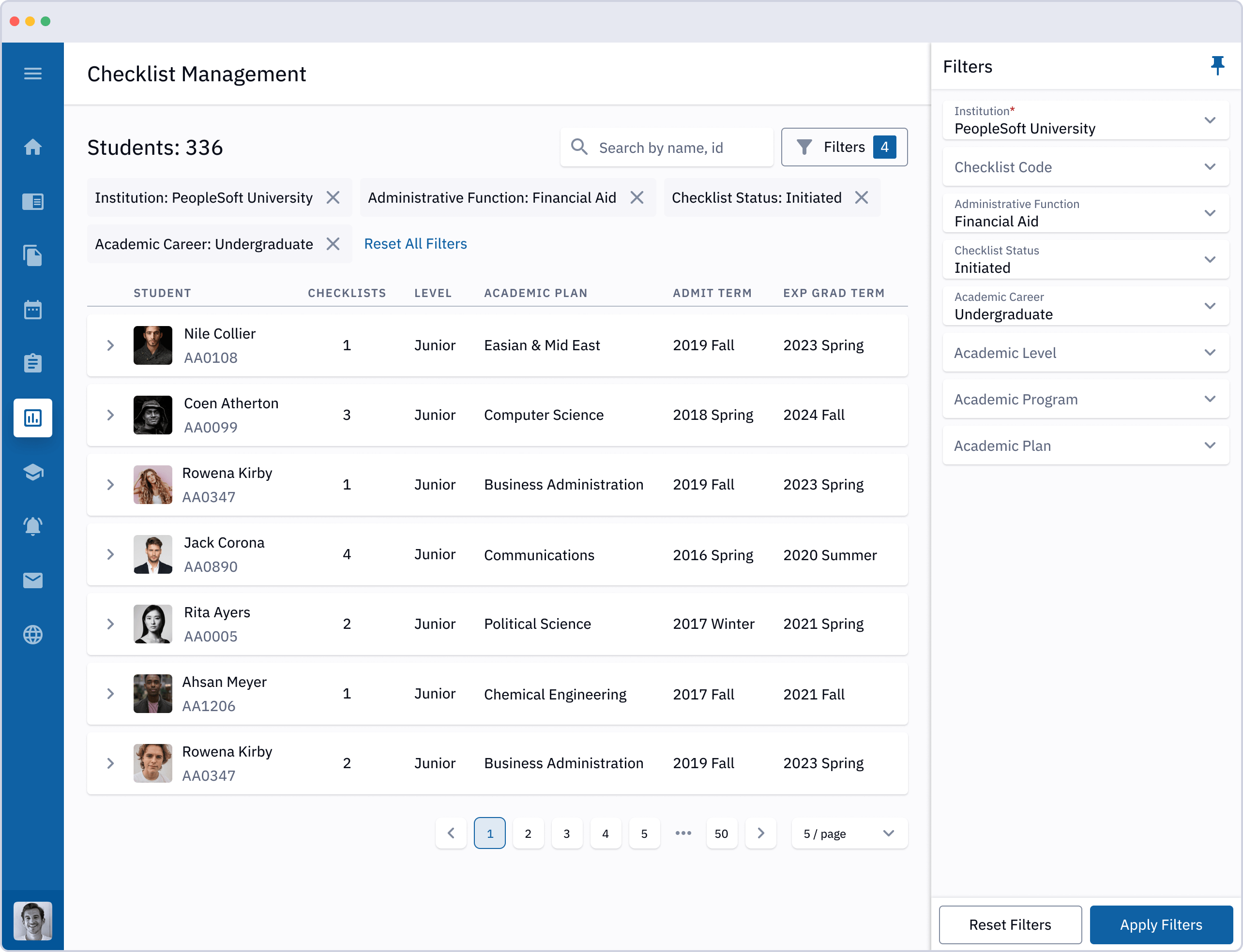 Checklist Management interface