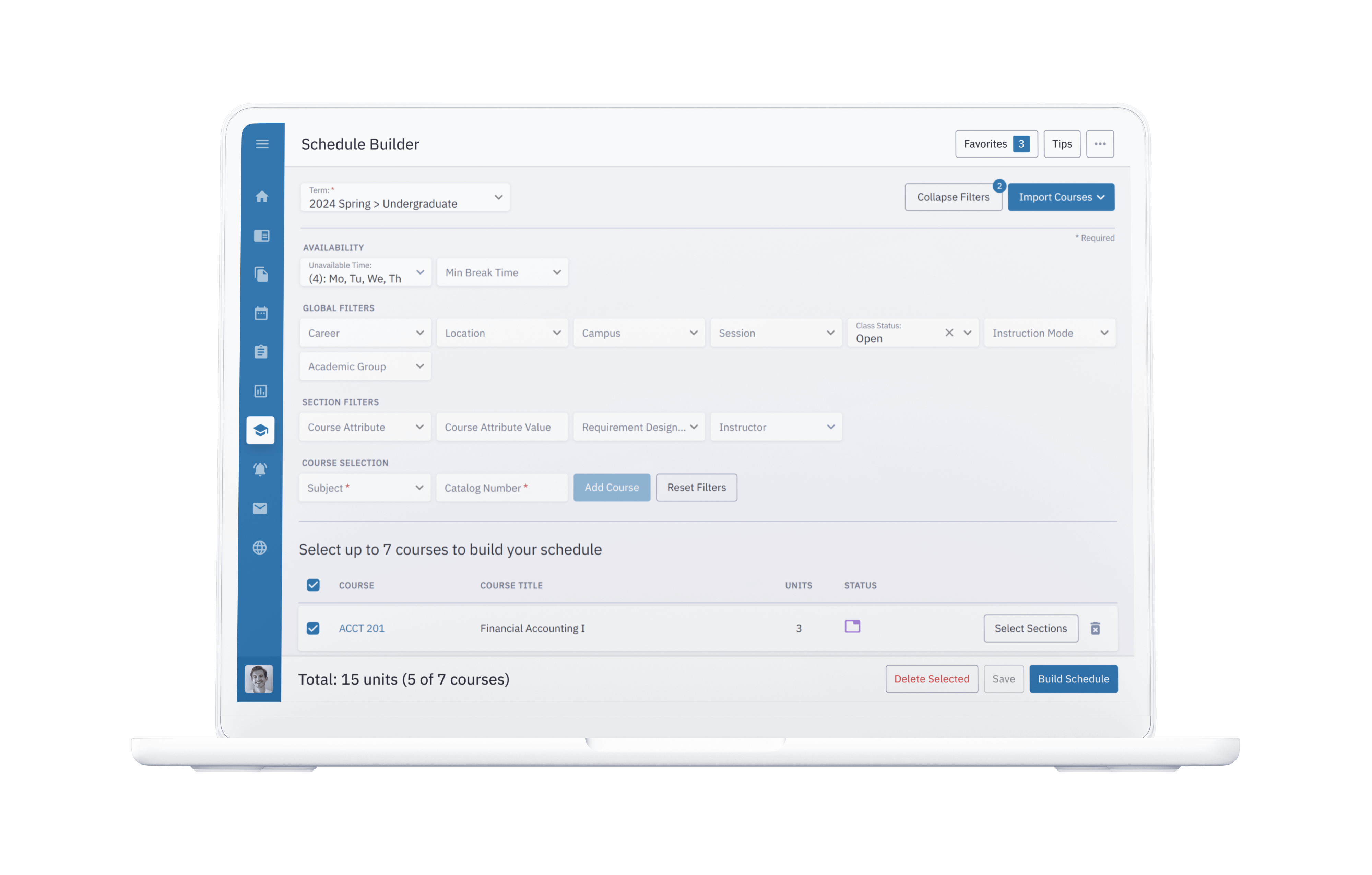 Schedule Builder mockup